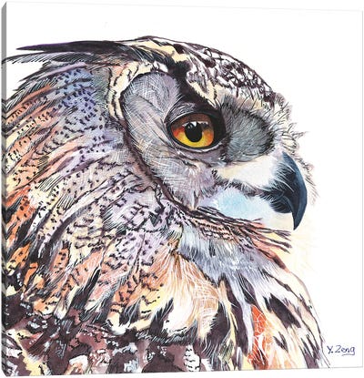Great Horned Owl Portrait Canvas Art Print - Owl Art
