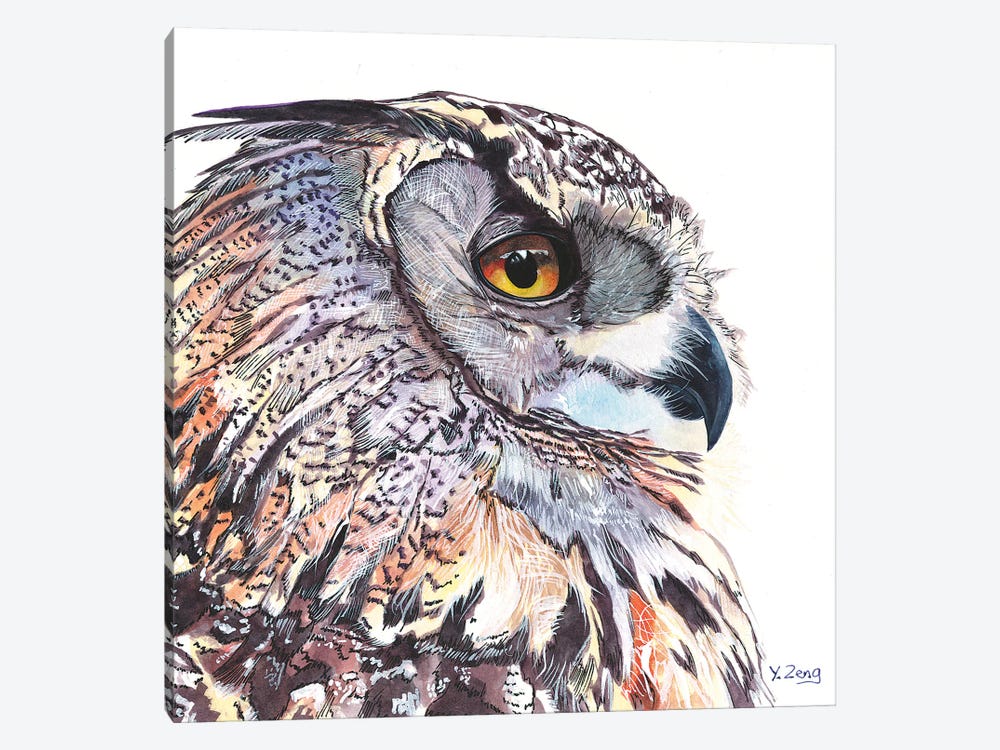 Great Horned Owl Portrait by Yue Zeng 1-piece Canvas Artwork