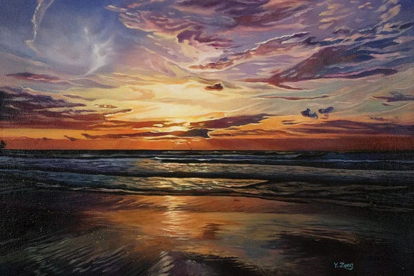 Yue Zeng: Sunset At Sea by Yue Zeng