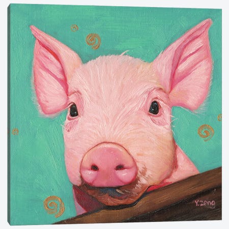 Pink Piggy Canvas Print #YZG51} by Yue Zeng Art Print