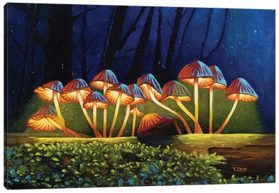 Nightlights Glowing Mushrooms Canvas Art Print - Mushroom Art