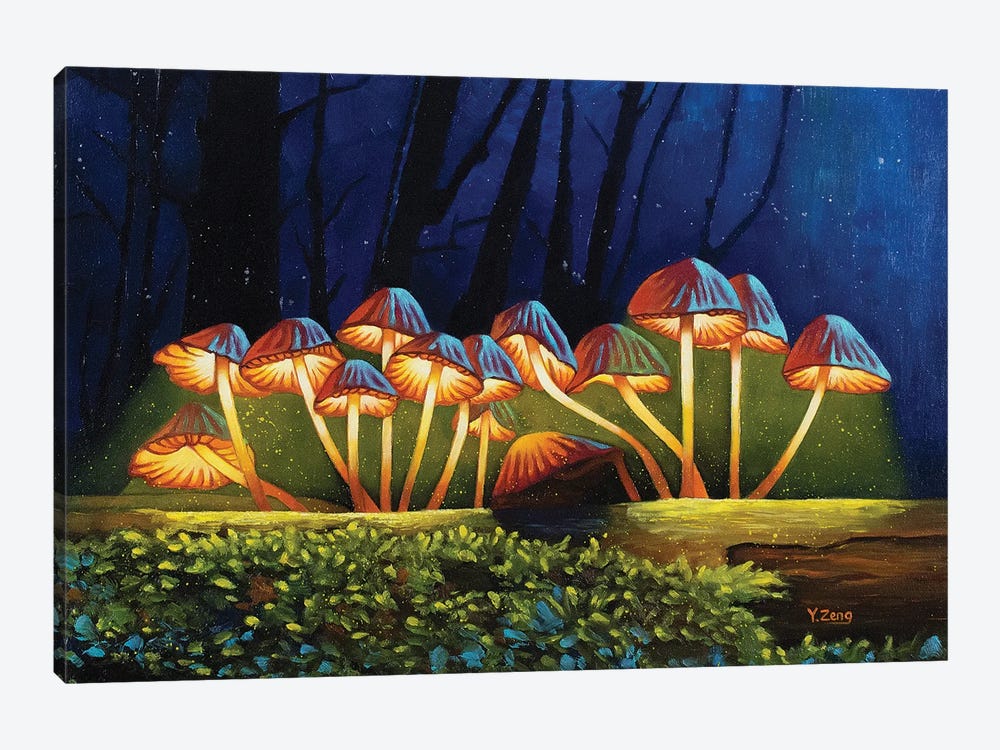 Nightlights Glowing Mushrooms by Yue Zeng 1-piece Canvas Print