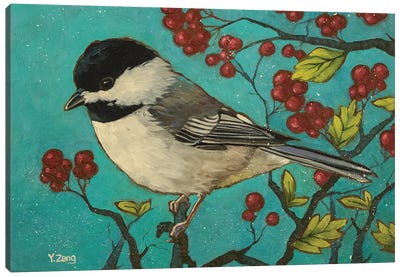 Chickadee Bird Canvas Art Print - Berry Art