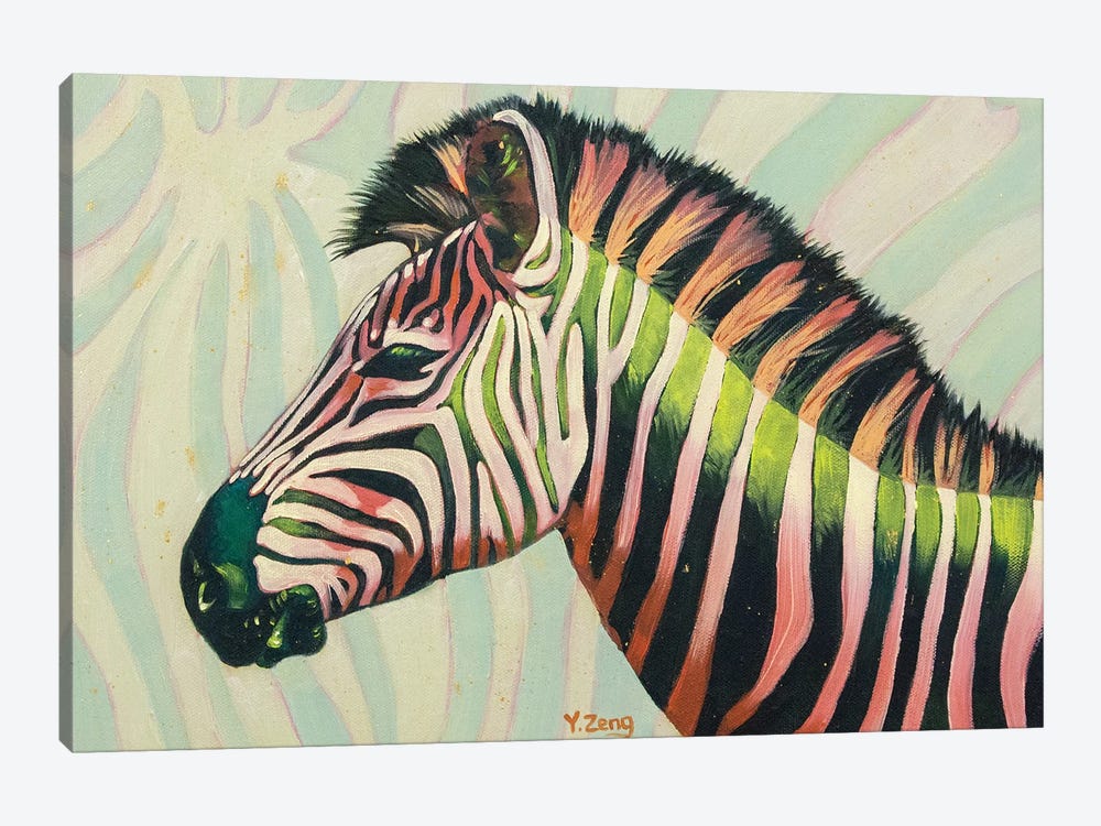 Neon Zebra by Yue Zeng 1-piece Canvas Wall Art