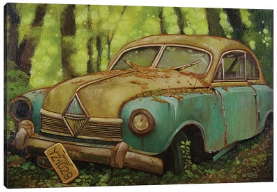Abandoned Car Oil Canvas Art Print