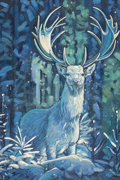Frosty Stag  Oil by Yue Zeng framed wall art