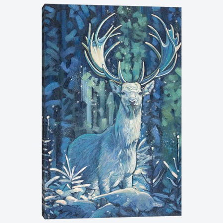 Frosty Stag  Oil Canvas Print #YZG97} by Yue Zeng Canvas Artwork