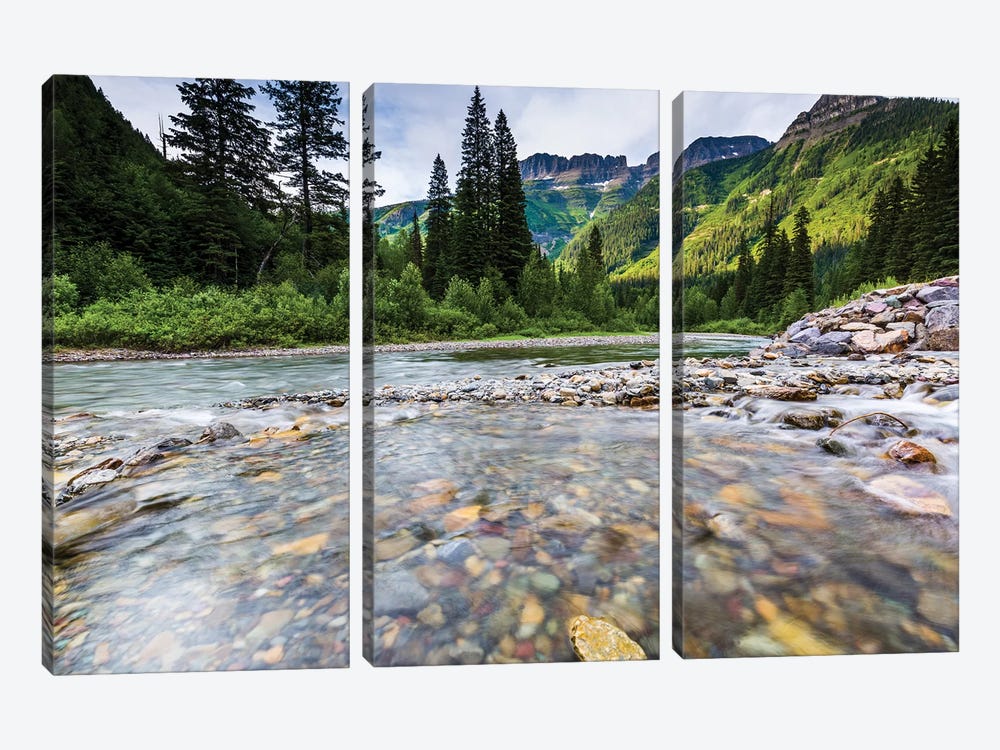 Stream, Rocks, Rushing Water, Glacier National Park, Montana by Yitzi Kessock 3-piece Canvas Art Print