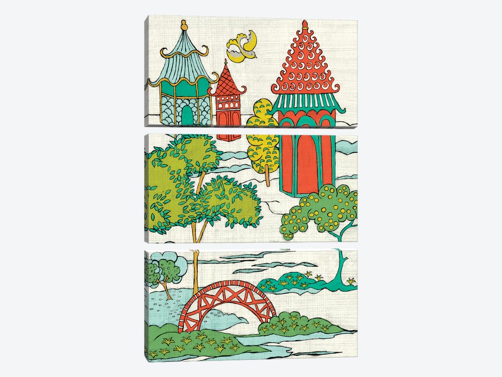 Pagoda Landscape I by Chariklia Zarris 3-piece Canvas Print