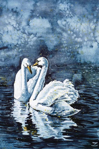 Swan Couple by Zaira Dzhaubaeva metal wall art