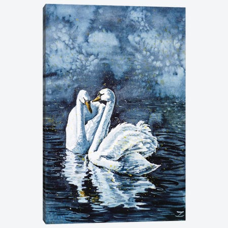 Swan Couple Canvas Print #ZDZ111} by Zaira Dzhaubaeva Canvas Print