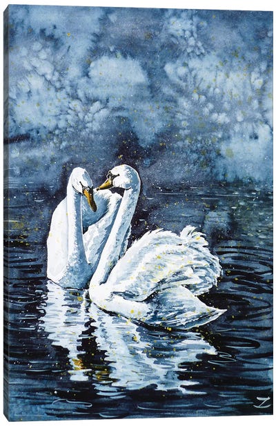 Swan Couple Canvas Art Print - Love Birds