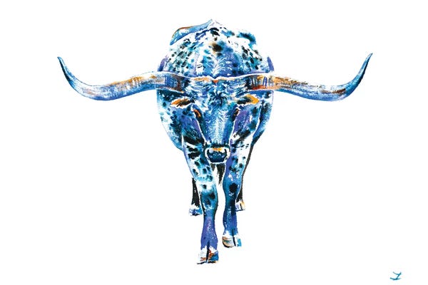 Black & White & Blue: Texas Longhorn by Zaira Dzhaubaeva