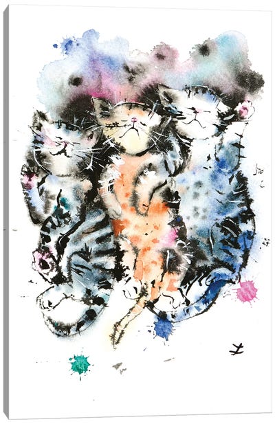Three Sleeping Kittens Canvas Art Print - Orange Cat Art