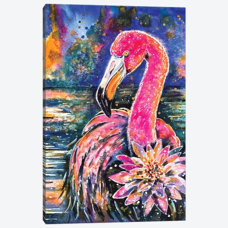 Water Lily And Flamingo Canvas Print #ZDZ124} by Zaira Dzhaubaeva Art Print