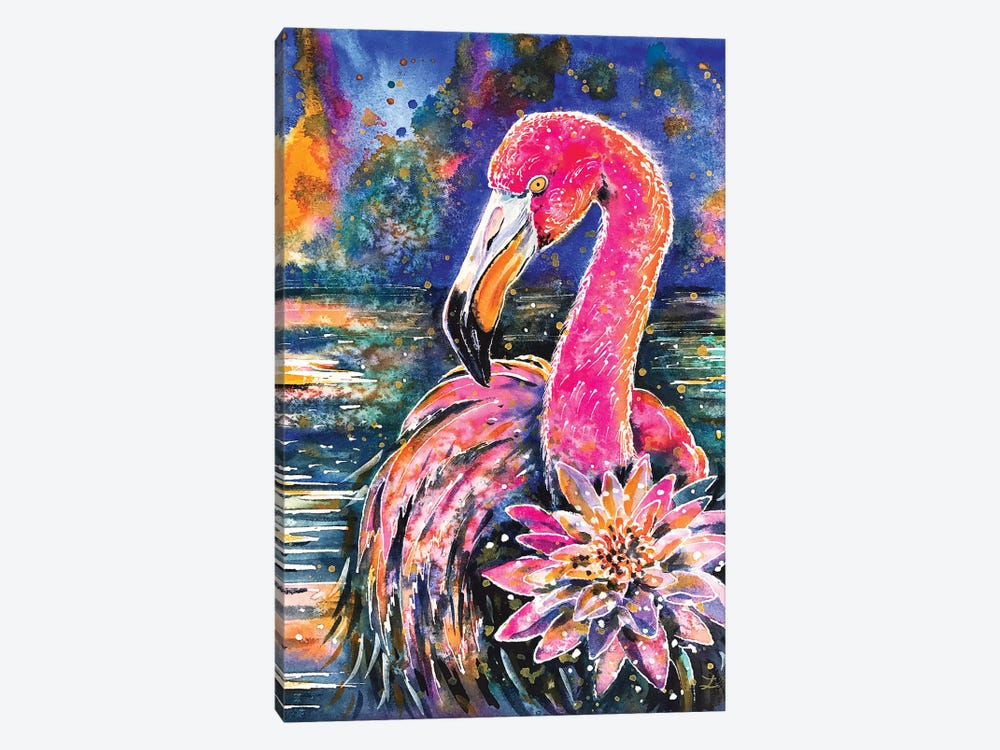 Water Lily And Flamingo by Zaira Dzhaubaeva 1-piece Canvas Print