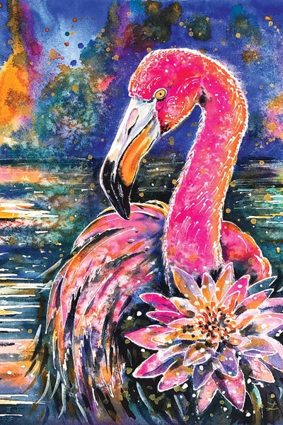 Zaira Dzhaubaeva: Water Lily And Flamingo by Zaira Dzhaubaeva