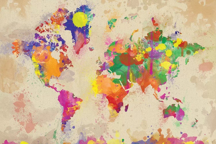 Watercolor World Map On Old Canvas