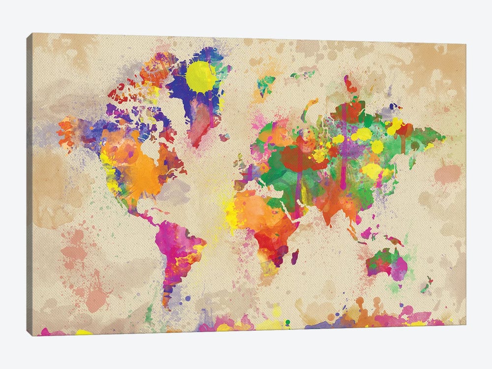 Watercolor World Map On Old Canvas by Zaira Dzhaubaeva 1-piece Canvas Art