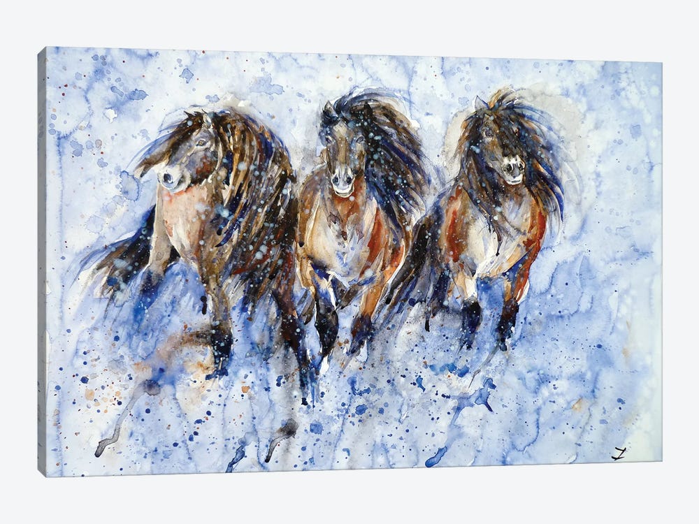 Yakutian Horses In The Snow Storm by Zaira Dzhaubaeva 1-piece Canvas Art Print