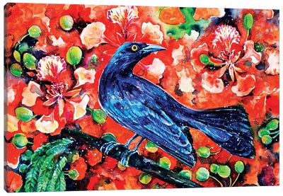 Chango on the Flamboyant Tree Watercolor   Canvas Art Print - Zaira Dzhaubaeva