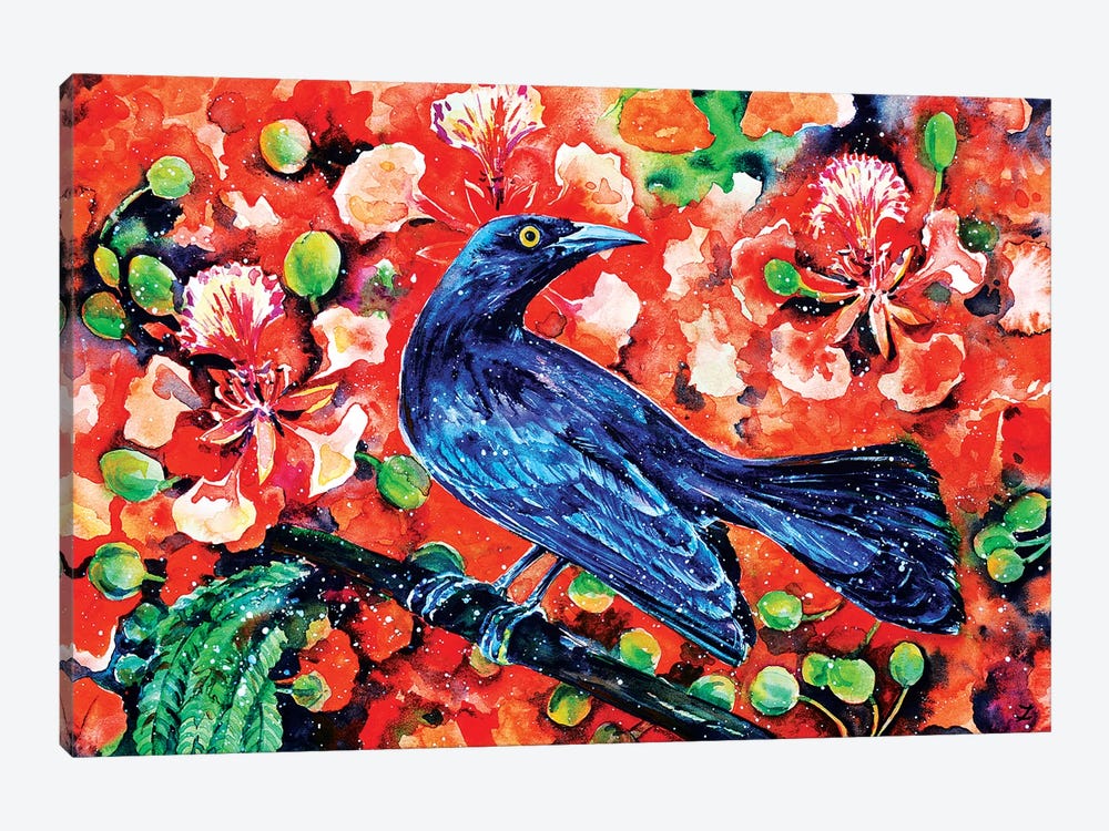 Chango on the Flamboyant Tree Watercolor   by Zaira Dzhaubaeva 1-piece Canvas Art
