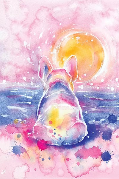 French Bulldogs: Frenchie on Vacation Watercolor  by Zaira Dzhaubaeva