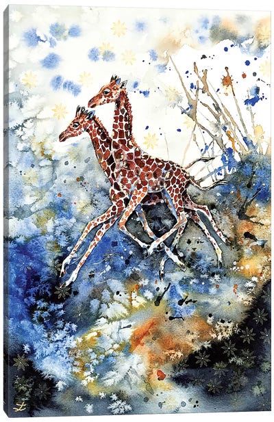 Golden Childhood Playing Giraffe Babies  Canvas Art Print - Zaira Dzhaubaeva
