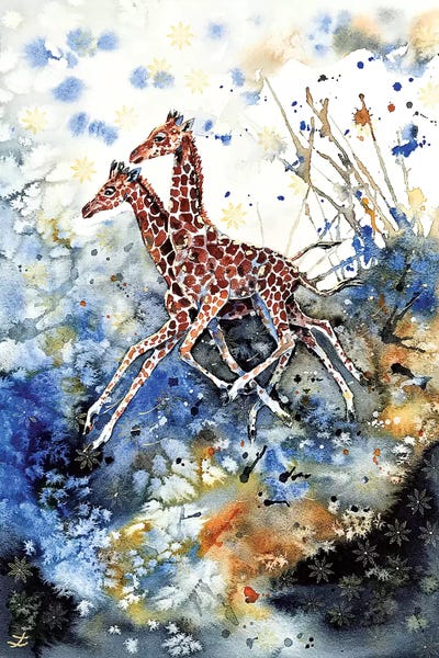 Zaira Dzhaubaeva: Golden Childhood Playing Giraffe Babies  by Zaira Dzhaubaeva