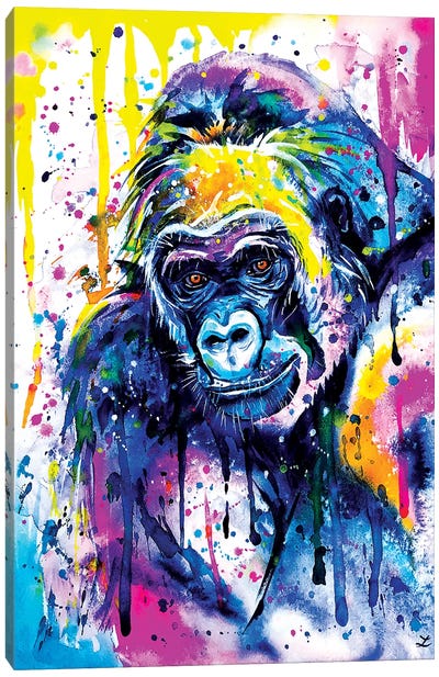 Gorilla Watercolor  Bright Canvas Art Print - Gorilla Art