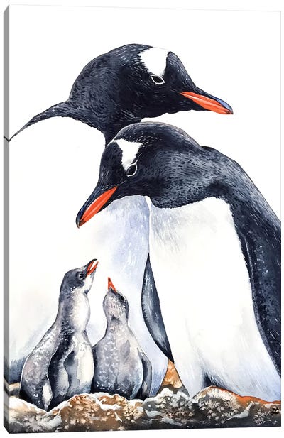 Happy Gentoo Family  Canvas Art Print - Penguin Art