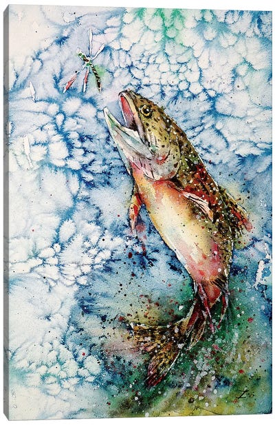 Hunting for Dragonfly Watercolor   Canvas Art Print - Fish Art