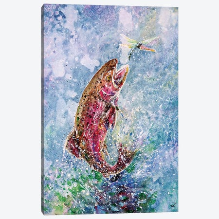 Crazy Trout' by Dean Crouser Graphic Art Print On Wrapped Canvas East Urban Home Size: 8 H x 12 W x 0.75 D, Mat Color: No Mat, Format: Wrapped CA