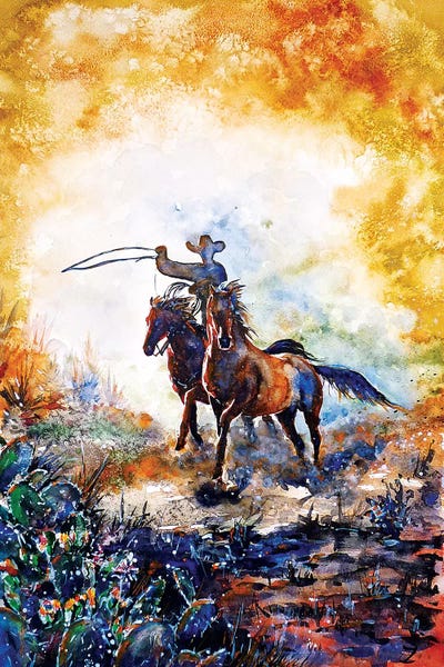 Lassoing   by Zaira Dzhaubaeva framed canvas print