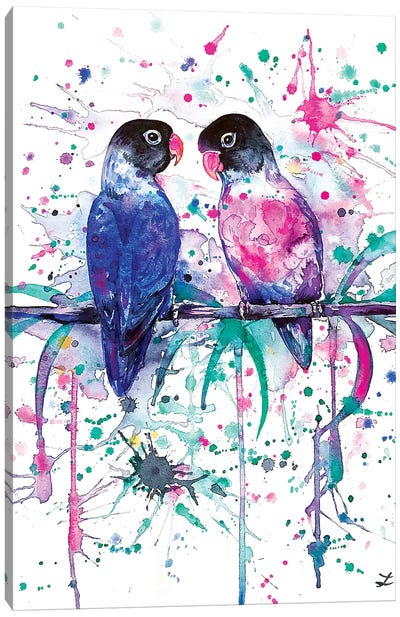 Love is in the Air Lovebirds   Canvas Art Print - Zaira Dzhaubaeva