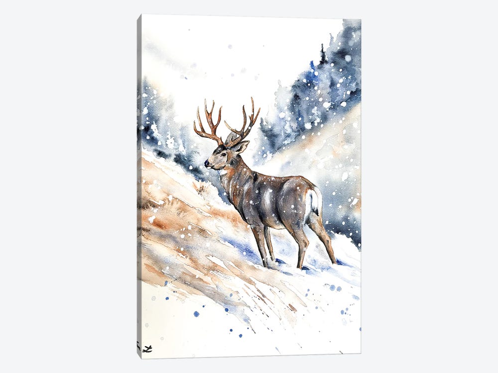 Mule Deer Buck Watercolor  by Zaira Dzhaubaeva 1-piece Canvas Art Print