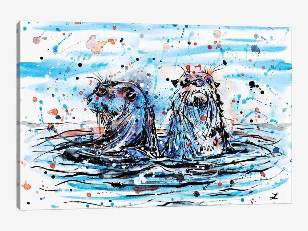 Otters   by Zaira Dzhaubaeva 1-piece Canvas Print