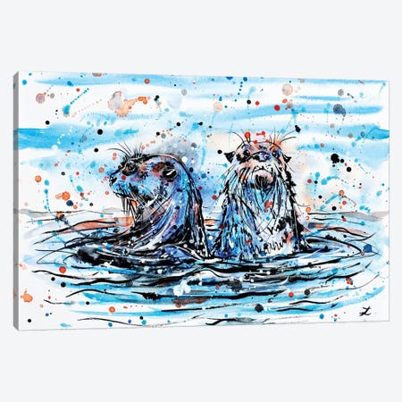 Otters   Canvas Print #ZDZ155} by Zaira Dzhaubaeva Canvas Art