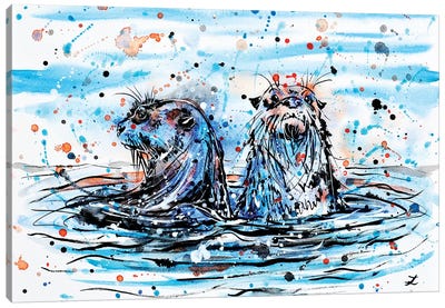 Otters   Canvas Art Print - Zaira Dzhaubaeva