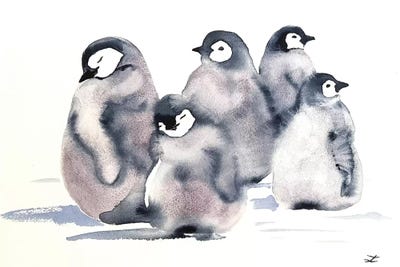 Penguin Crèche Watercolor  by Zaira Dzhaubaeva canvas print