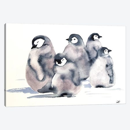 Penguin Crèche Watercolor  Canvas Print #ZDZ157} by Zaira Dzhaubaeva Canvas Art