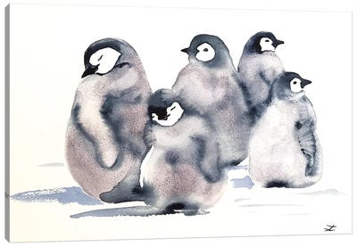Penguin Crèche Watercolor  Canvas Art Print - Penguin Art