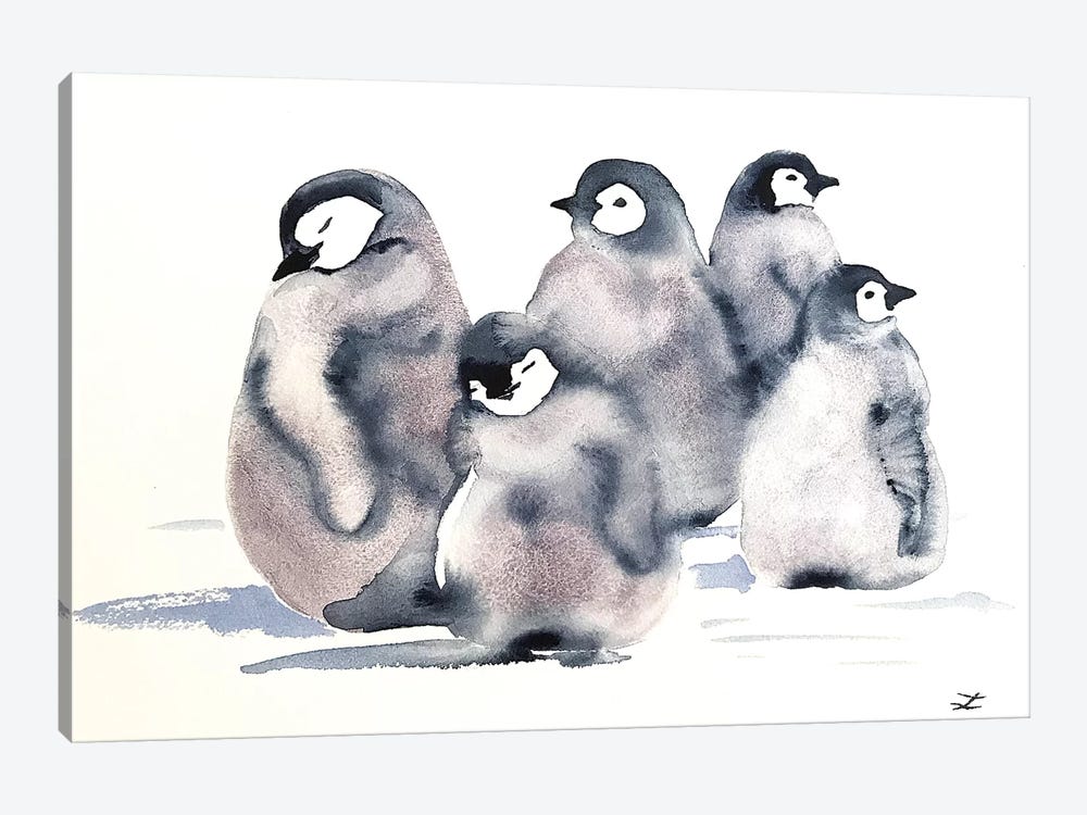 Penguin Crèche Watercolor  by Zaira Dzhaubaeva 1-piece Canvas Art Print