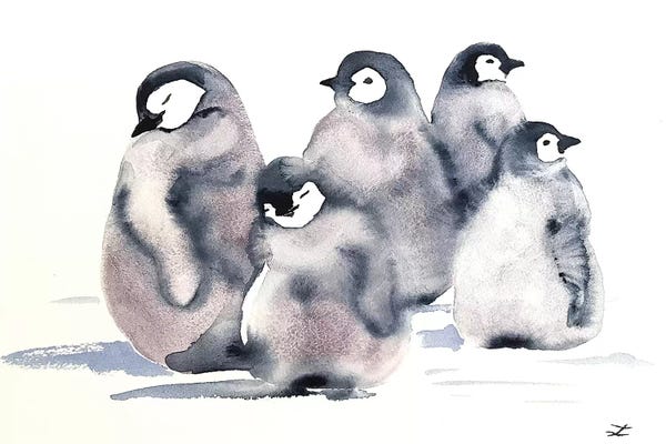 Penguins: Penguin Crèche Watercolor  by Zaira Dzhaubaeva