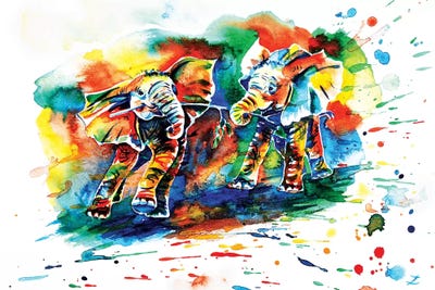 Playing Elephant Babies   by Zaira Dzhaubaeva canvas print