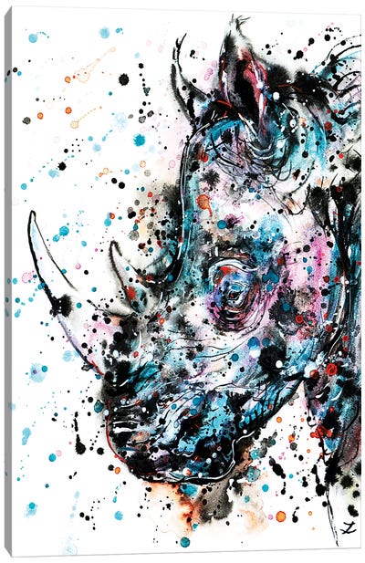 Rhino Watercolor   Canvas Art Print - Rhinoceros Art