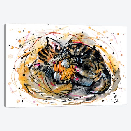 Tabby Kitten Playing With Yarn Canvas Print #ZDZ163} by Zaira Dzhaubaeva Canvas Artwork