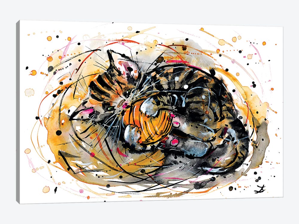Tabby Kitten Playing With Yarn by Zaira Dzhaubaeva 1-piece Canvas Artwork