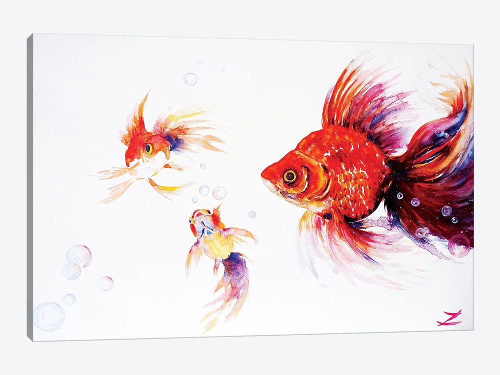 Three Goldfish   by Zaira Dzhaubaeva 1-piece Canvas Art