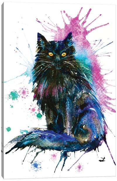 Black Cat Canvas Art Print - Zaira Dzhaubaeva